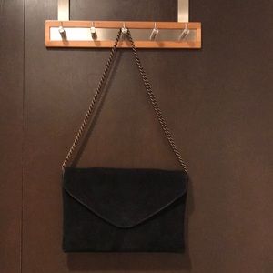J.crew black suede envelope clutch w/t chain strap